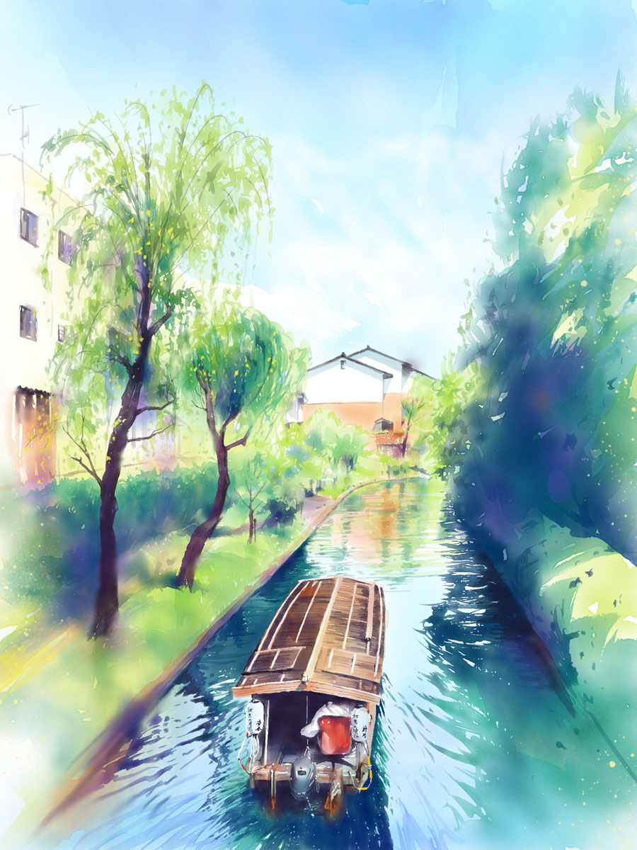 京都・二年坂の朝 (透明水彩風景画) Ninenzaka Gion Kyoto Japan
